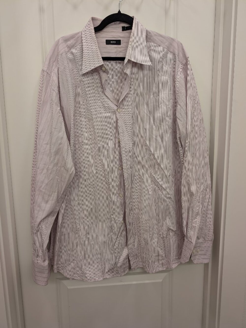 Hugo Boss Men's Light Pink & White Stripe Luxury Casual Shirt SZ 18 36/37